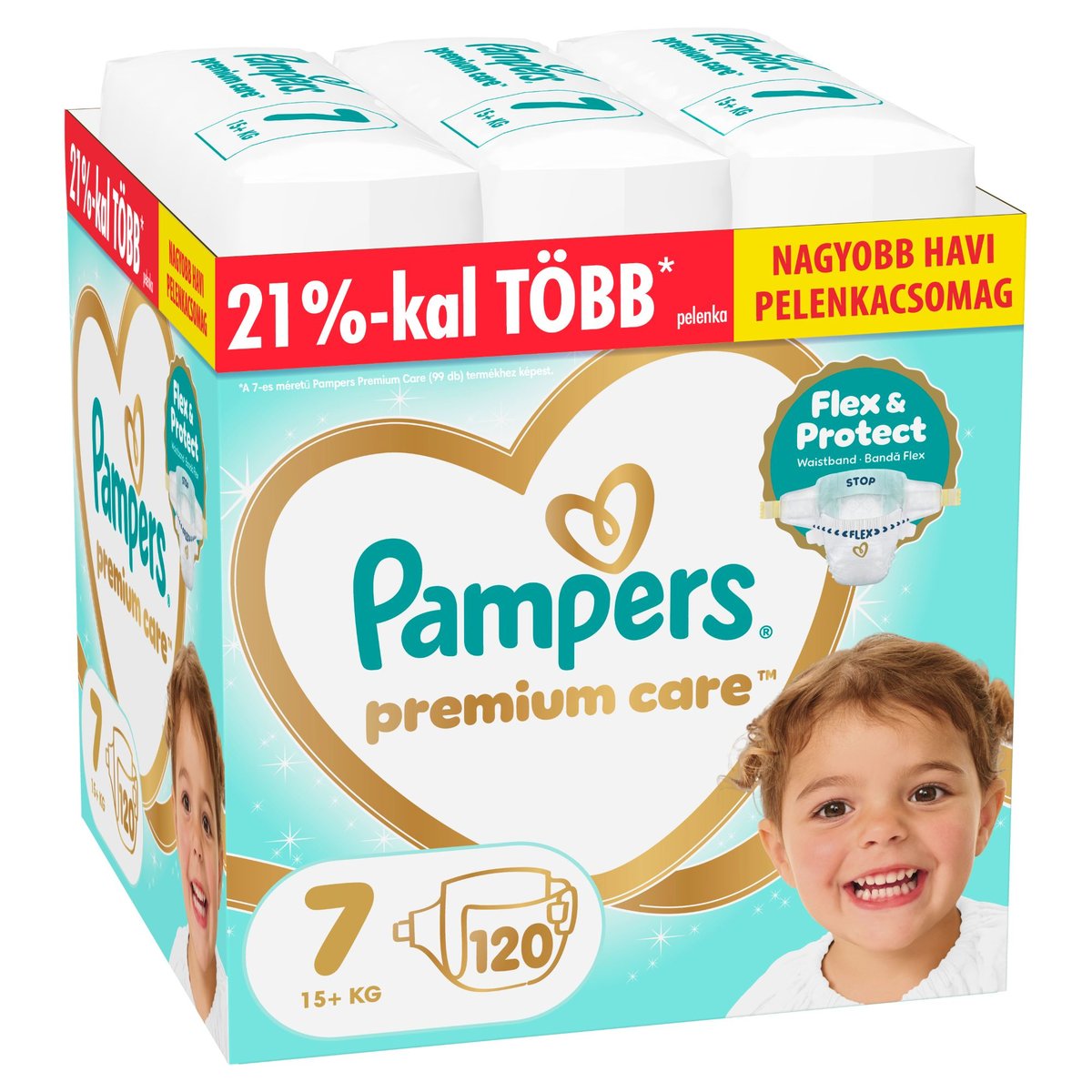 Pampers Premium Care Pelenka, Havi Pelenkacsomag, Méret: 7 (15+ kg) 120 db