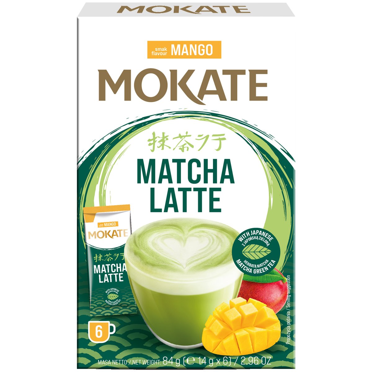 Mokate Matcha Latte Mangó tej és zöldtea alapú instant italpor, mangó ízesítéssel