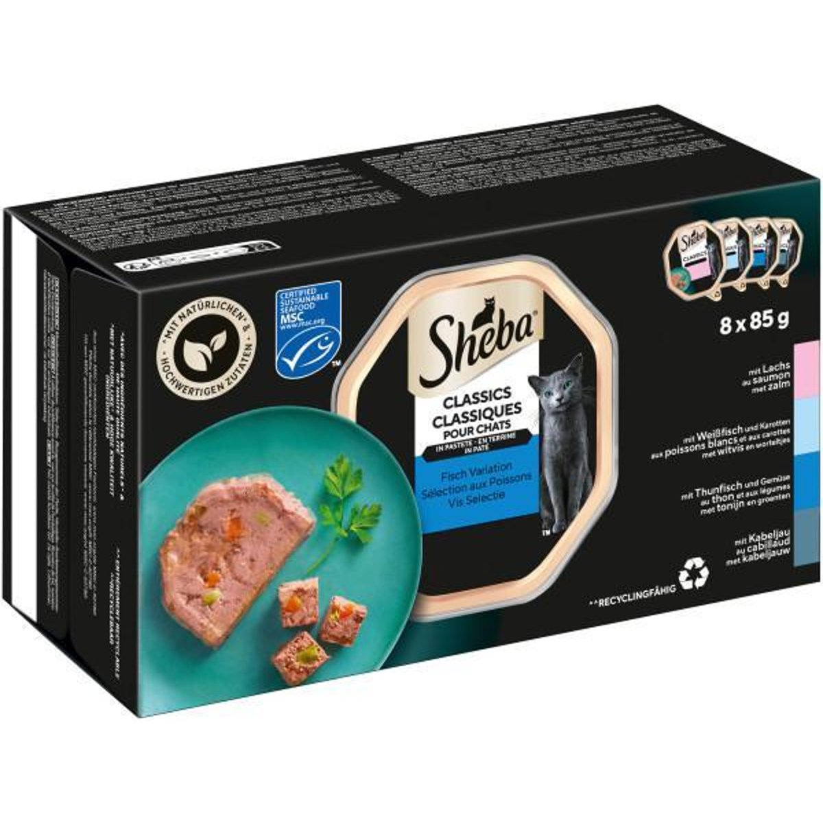 Sheba Classics alutasakos nedves macskaeledel hal válogatás 8 x 85g