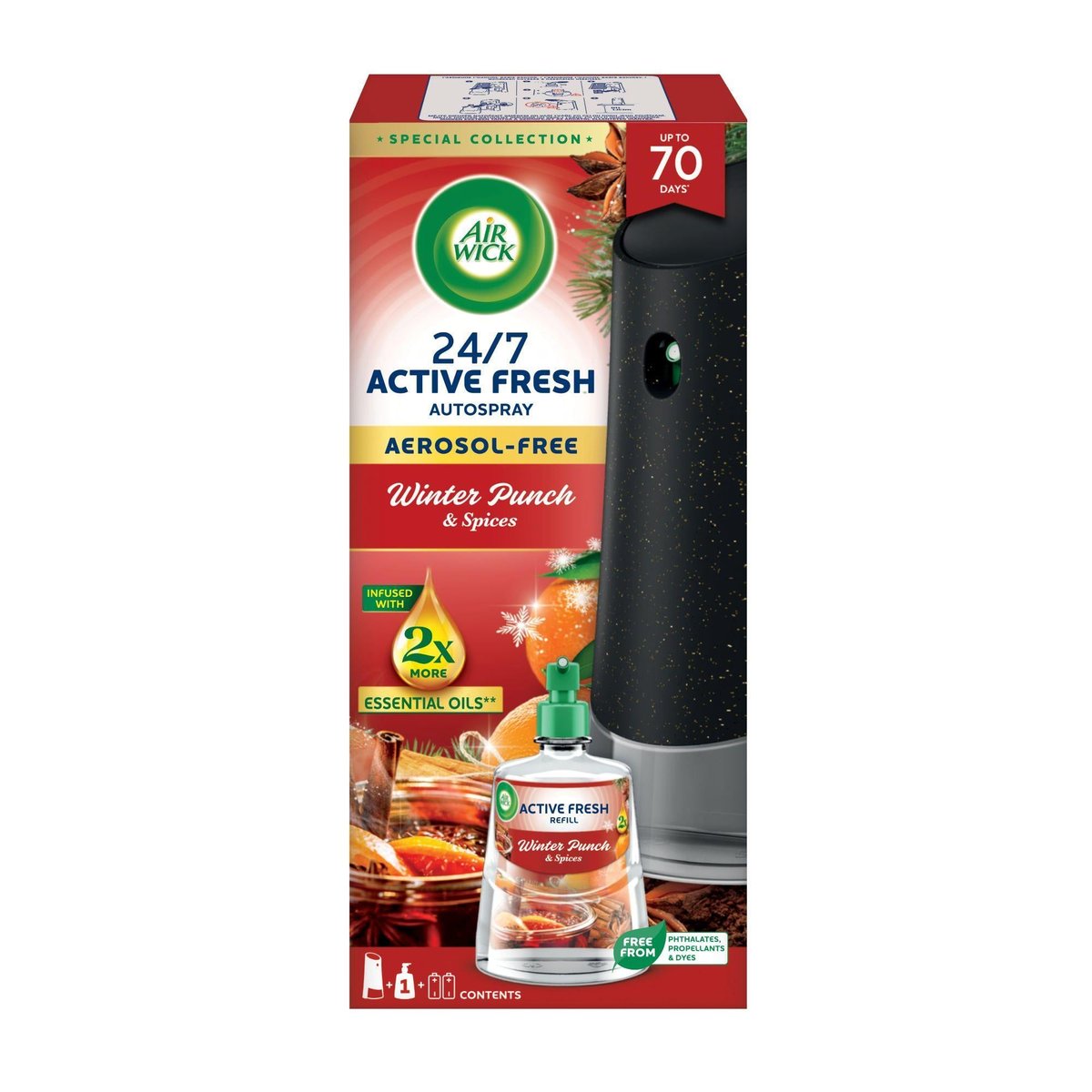 Air Wick Active Fresh készülék és utántöltő - Gyümölcsös téli puncs, 228ml
