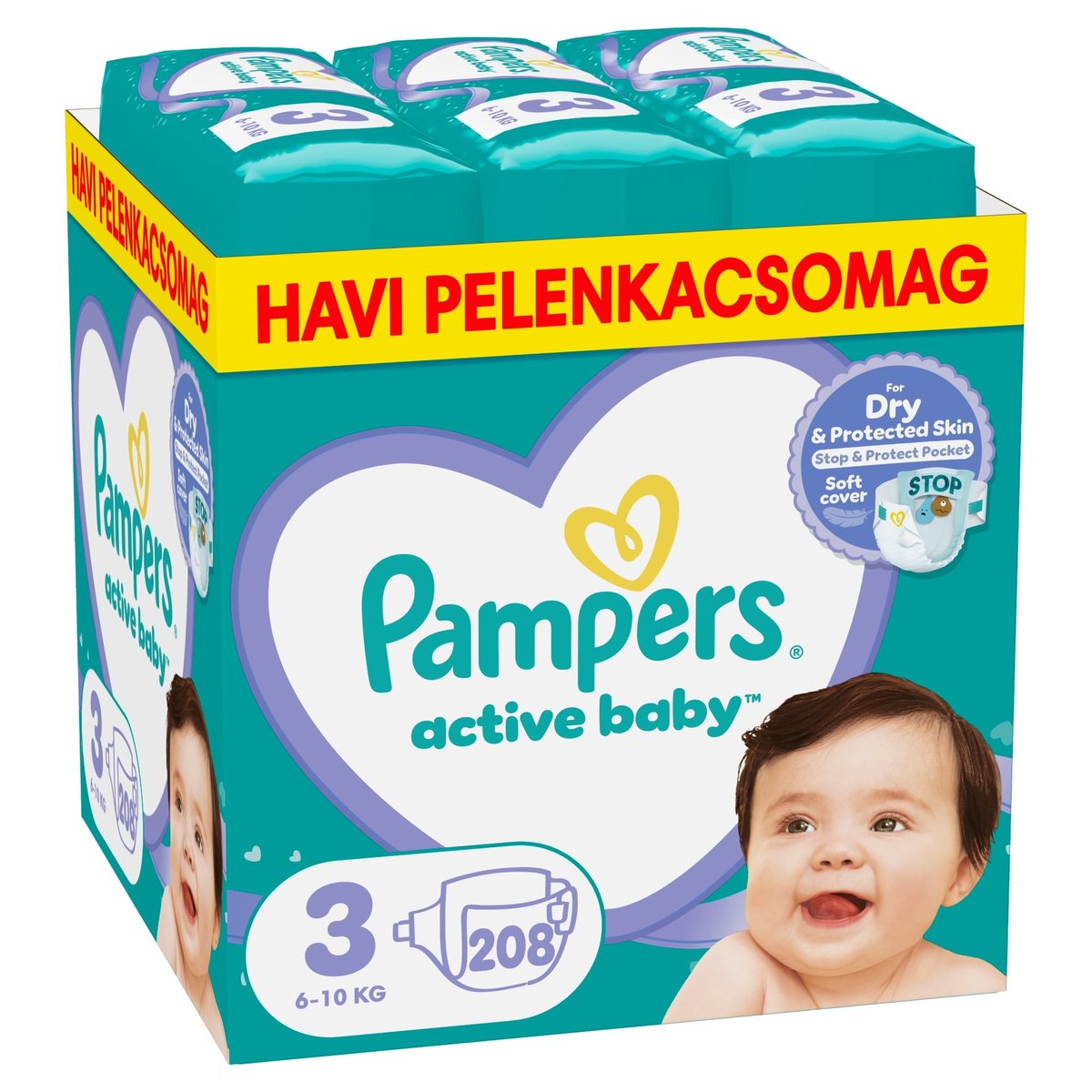 Pampers Active Baby Pelenka, Havi Pelenkacsomag, Méret: 3 (6-10 kg) 208 db