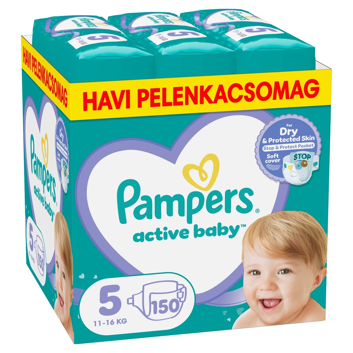 Pampers Active Baby Pelenka, Havi Pelenkacsomag, Méret: 5 (11-16 kg) 150 db