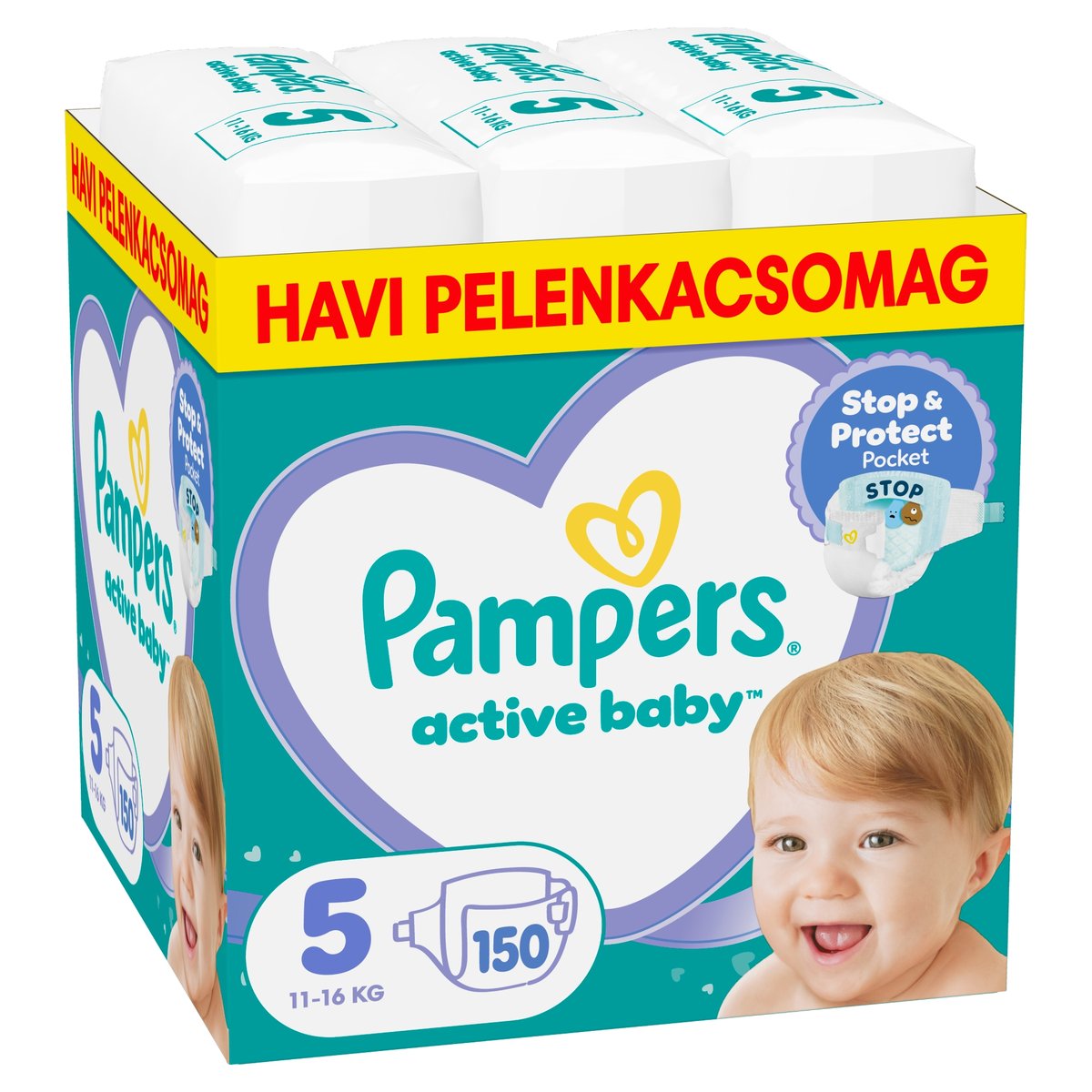 Pampers Active Baby Pelenka, Havi Pelenkacsomag, Méret: 5 (11-16 kg) 150 db