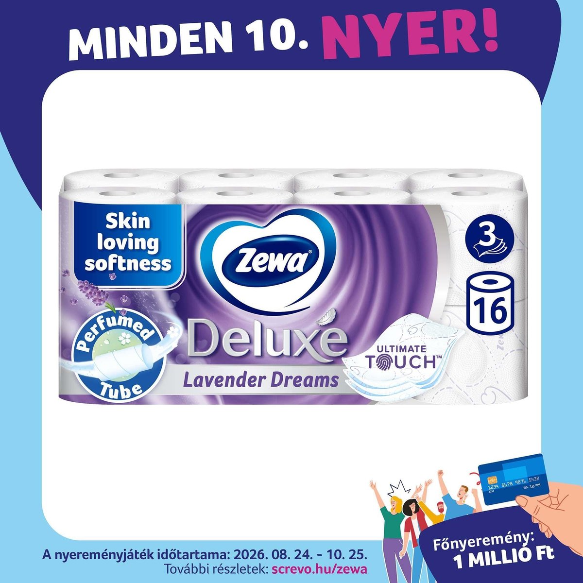 Zewa Deluxe Lavender Dreams 3 rétegű toalettpapír 16 tekercs