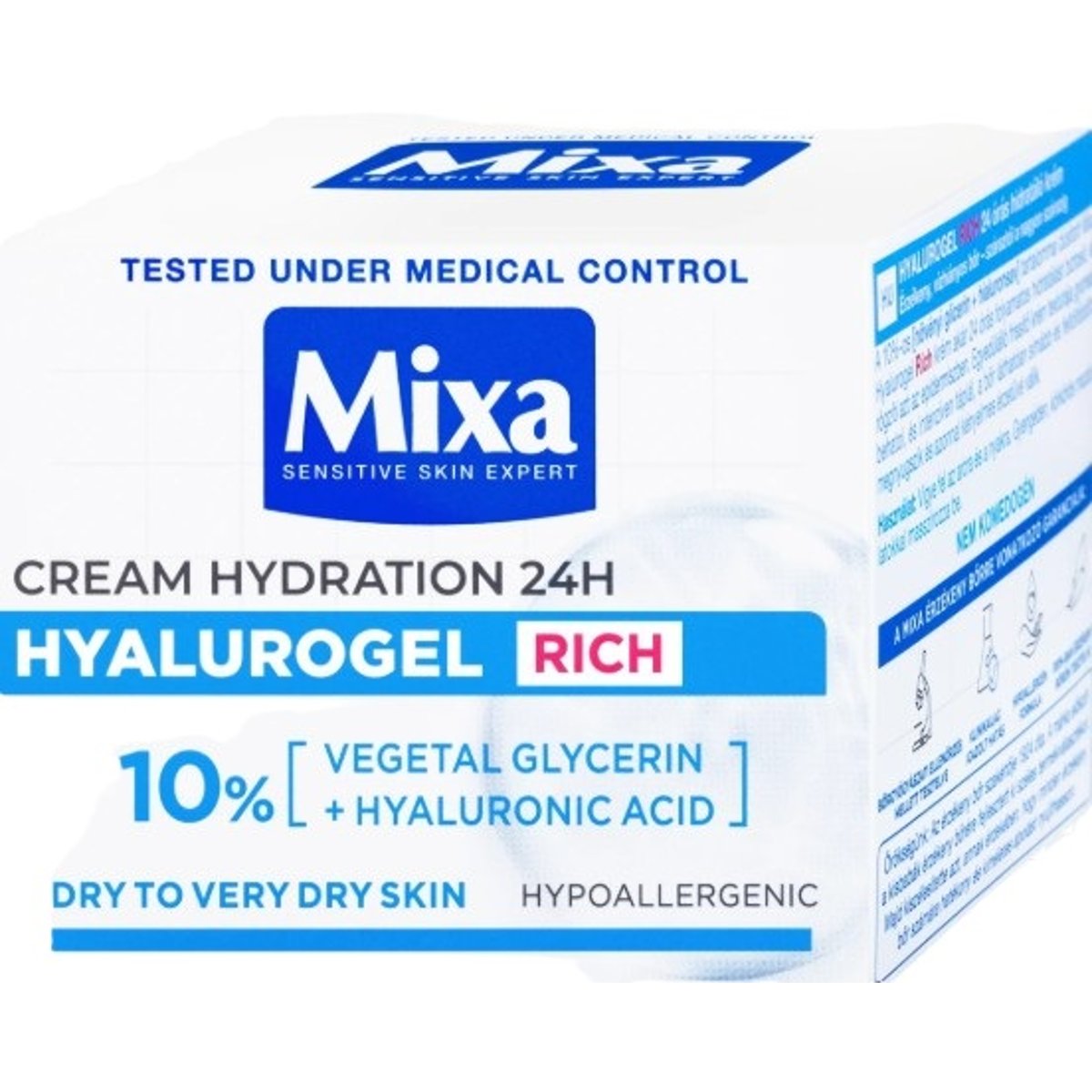 Mixa Hyalurogel Rich Intenzíven hidratáló arckrém hialuronsavval érzékeny és dehidratált bőrre