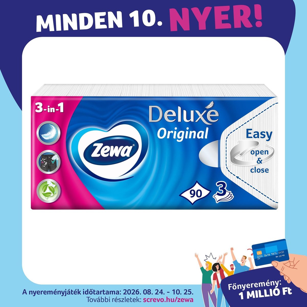 Zewa Deluxe Original illatmentes papír zsebkendő 3 rétegű