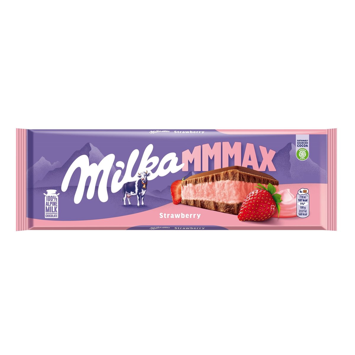 Milka MMMAX alpesi tejcsokoládé eperízű töltelékkel