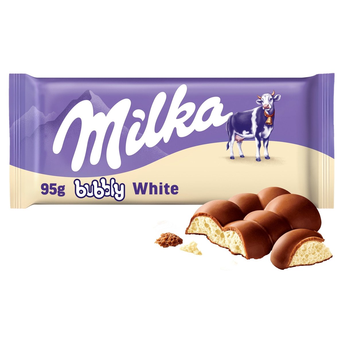 Milka Bubbly alpesi tejcsokoládé levegőbuborékos fehércsokoládé töltelékkel