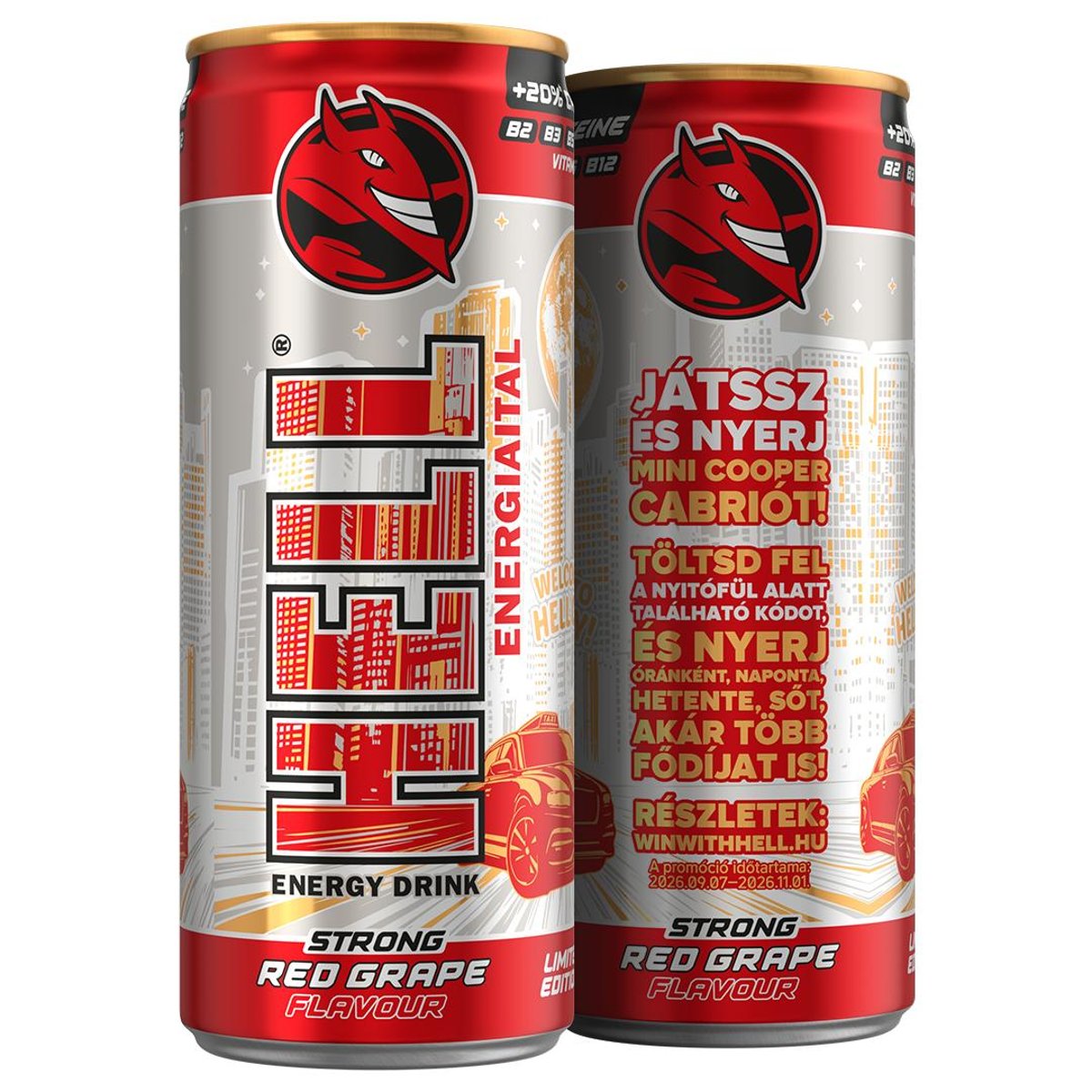 HELL Energiaital Red Grape Strong, piros szőlő- és tuttifruttiízű