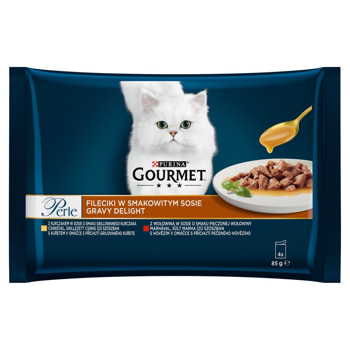 Gourmet Perle Gravy Delight Csirkével és Marhával nedves macskaeledel (4x85g)