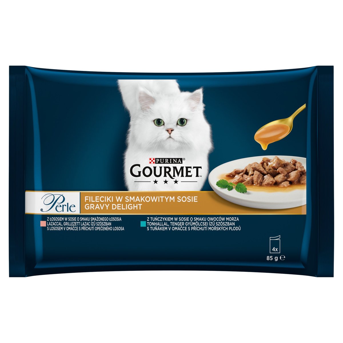 Gourmet Perle Gravy Delight Lazaccal/Tonhallal nedves macskaeledel 4x85g