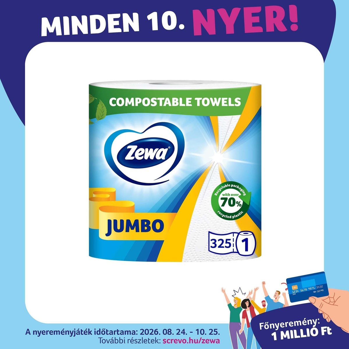 Zewa Jumbo háztartási papírtörlő 2 rétegű 1 tekercs