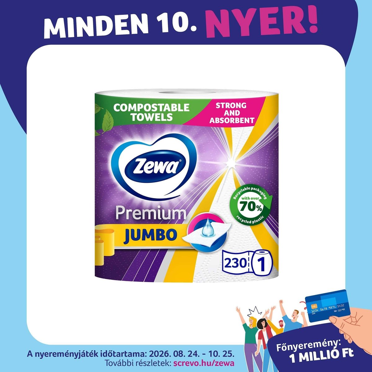 Zewa Premium Jumbo háztartási papírtörlő 3 rétegű 1 tekercs