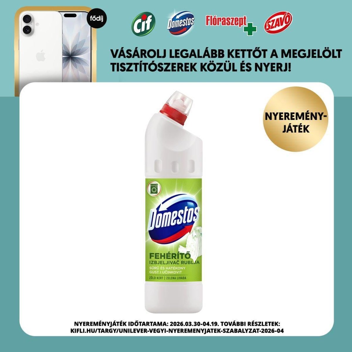 Domestos Zöld kert sűrű fehérítő folyadék kézi és gépi mosáshoz, 750 ml