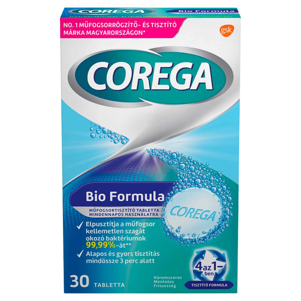 Corega Tabs Bio Formula műfogsortisztító tabletta