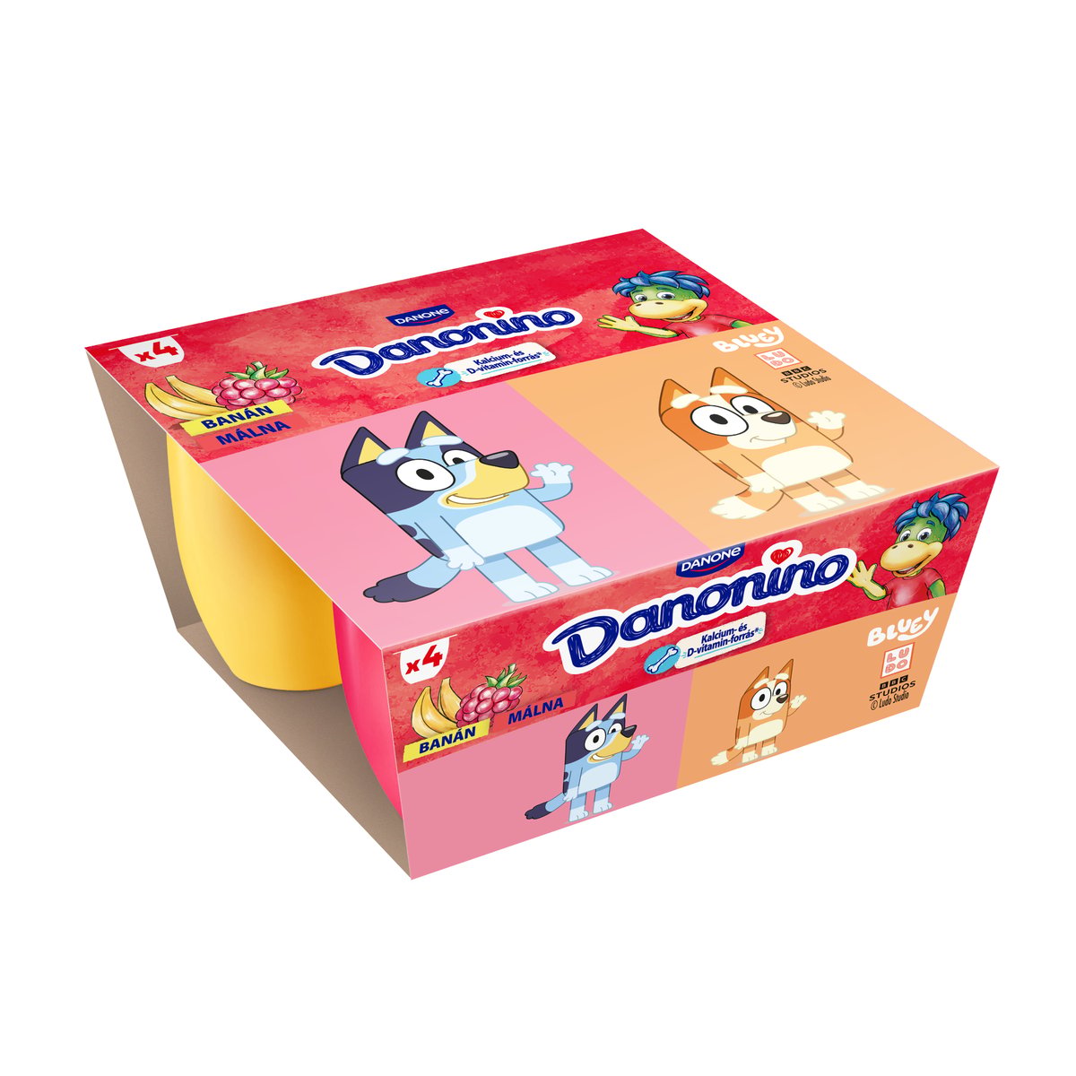 Danone Danonino banános és málnás tejtermék hozzáadott kalciummal és D-vitaminnal (4x50g)