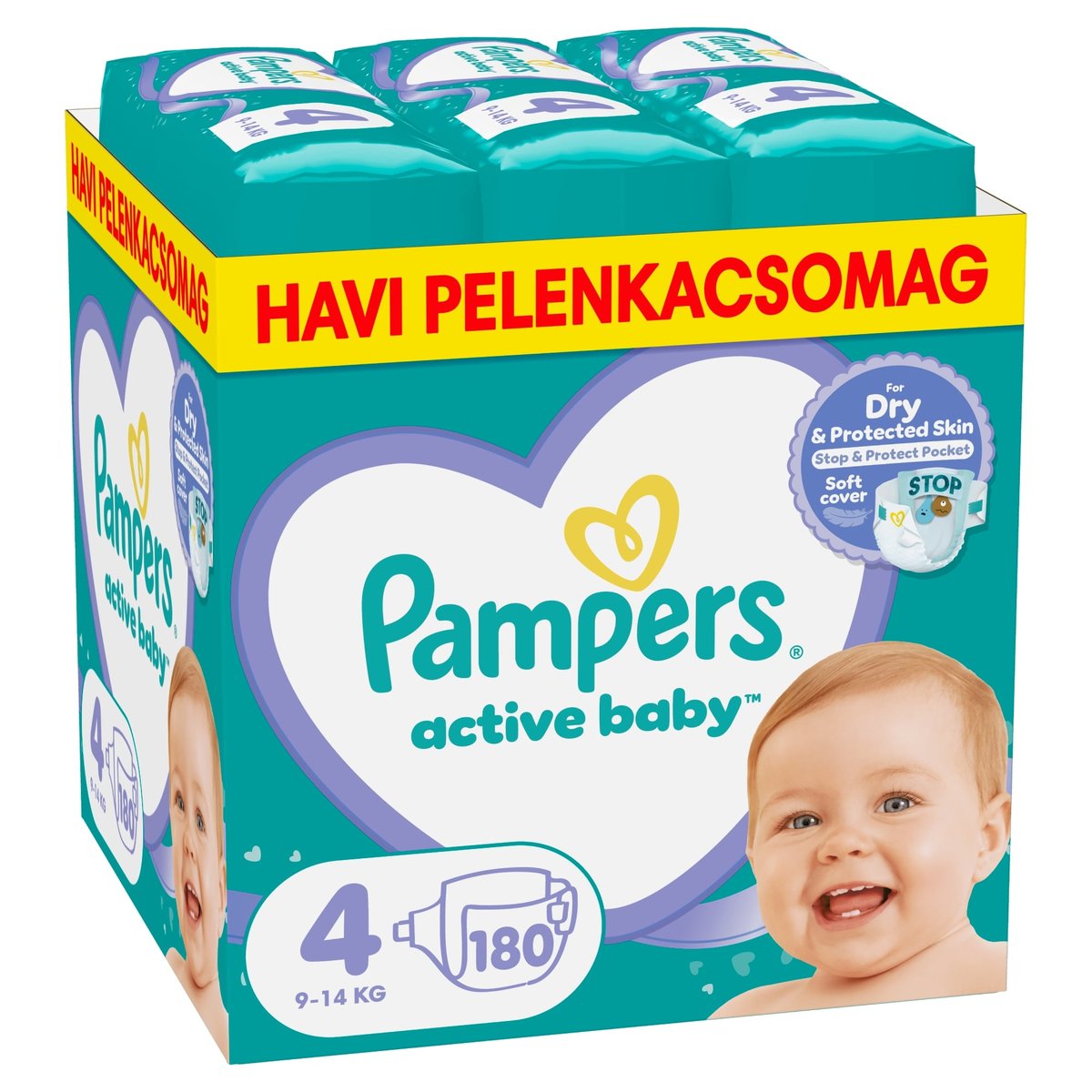 Pampers Active Baby Pelenka, Havi Pelenkacsomag, Méret: 4 (9-14 kg) 180 db
