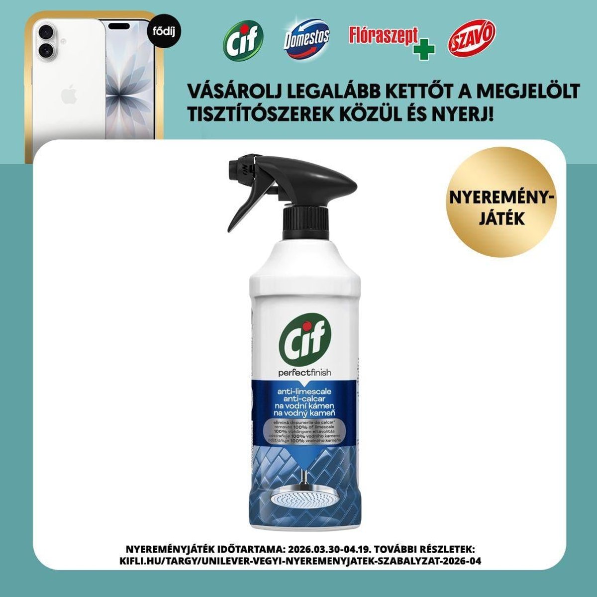 Cif Perfect Finish fürdőszobai vízkőoldó spray, 435 ml