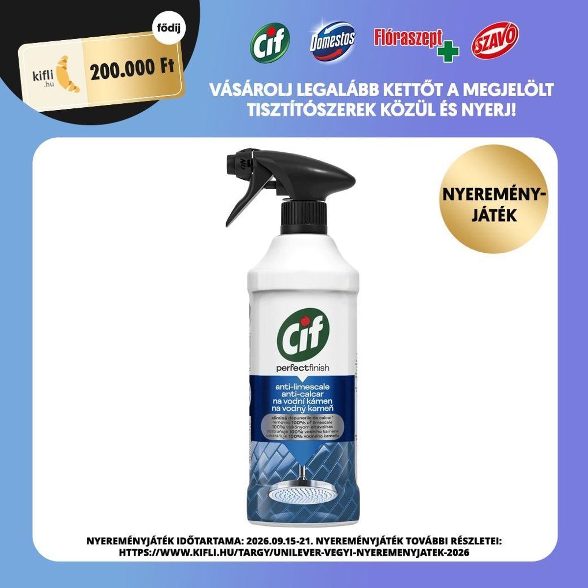 Cif Perfect Finish fürdőszobai vízkőoldó spray, 435 ml