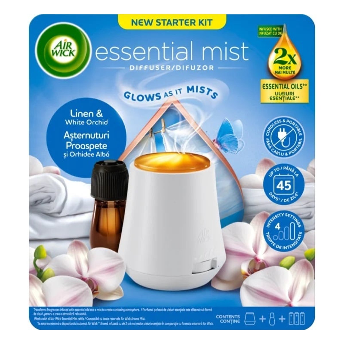 Air Wick Aroma Diffúzor készülék, Pamut és fehér orchidea illat, 20ml