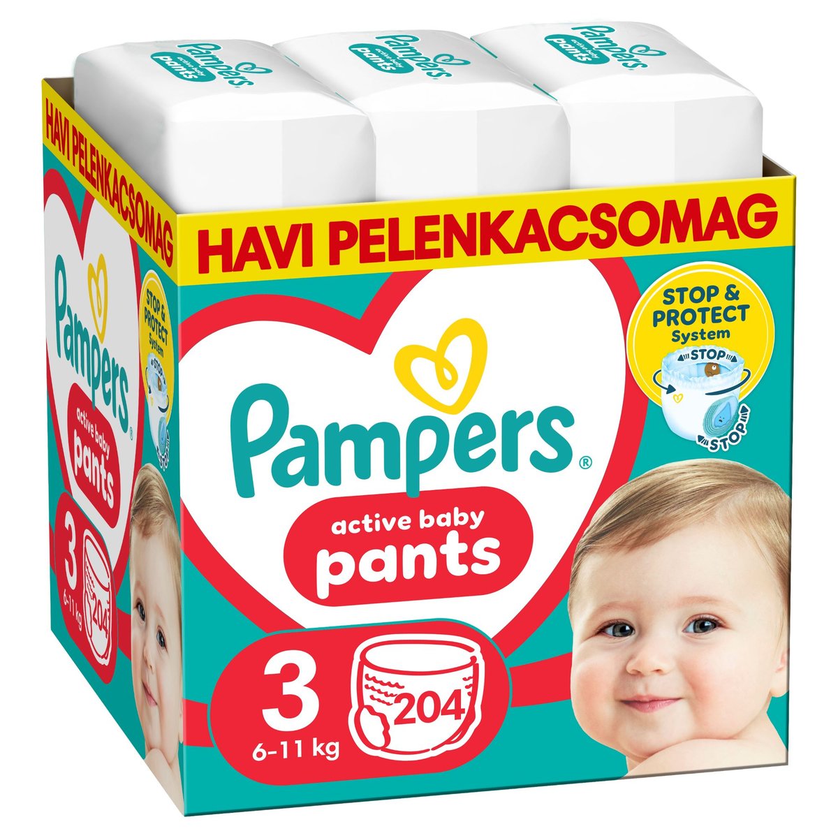 Pampers Active Baby Pants Bugyipelenka, Havi Pelenkacsomag, Méret: 3 (6-11 kg) 204 db
