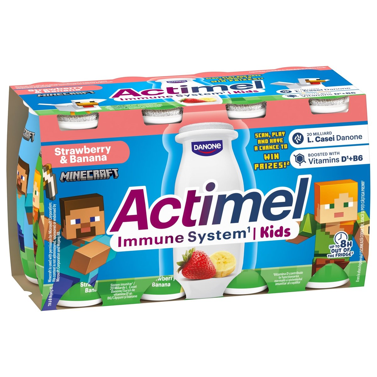 Danone Actimel Kids zsírszegény eper-banánízű joghurtital B6- és D-vitaminnal (8x100g)