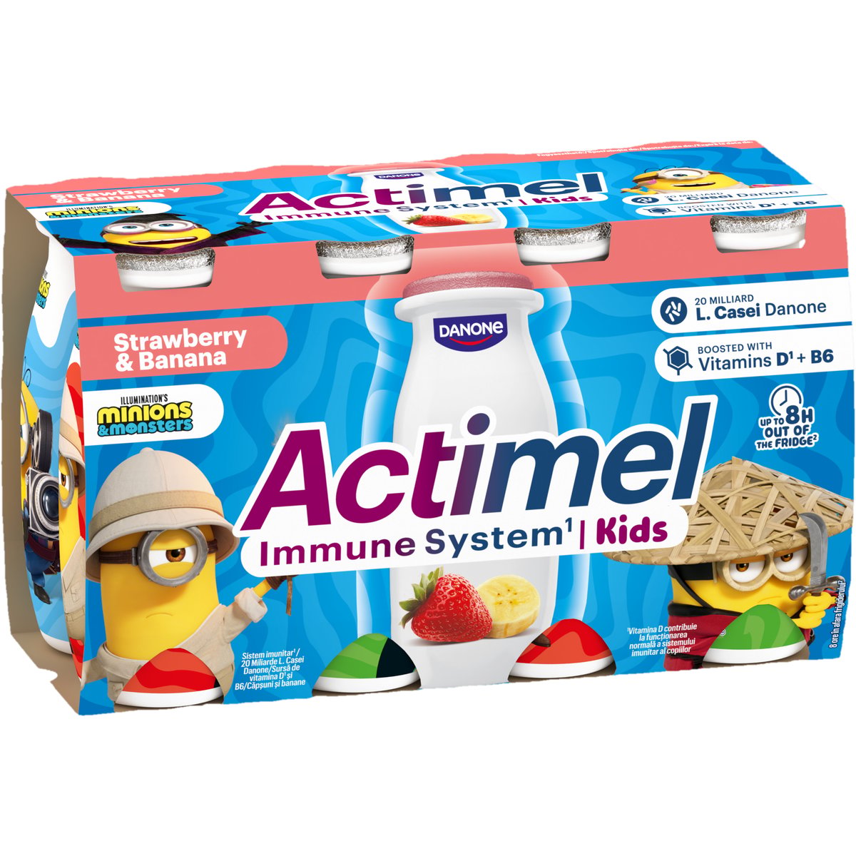 Danone Actimel Kids zsírszegény eper-banánízű joghurtital B6- és D-vitaminnal (8x100g)