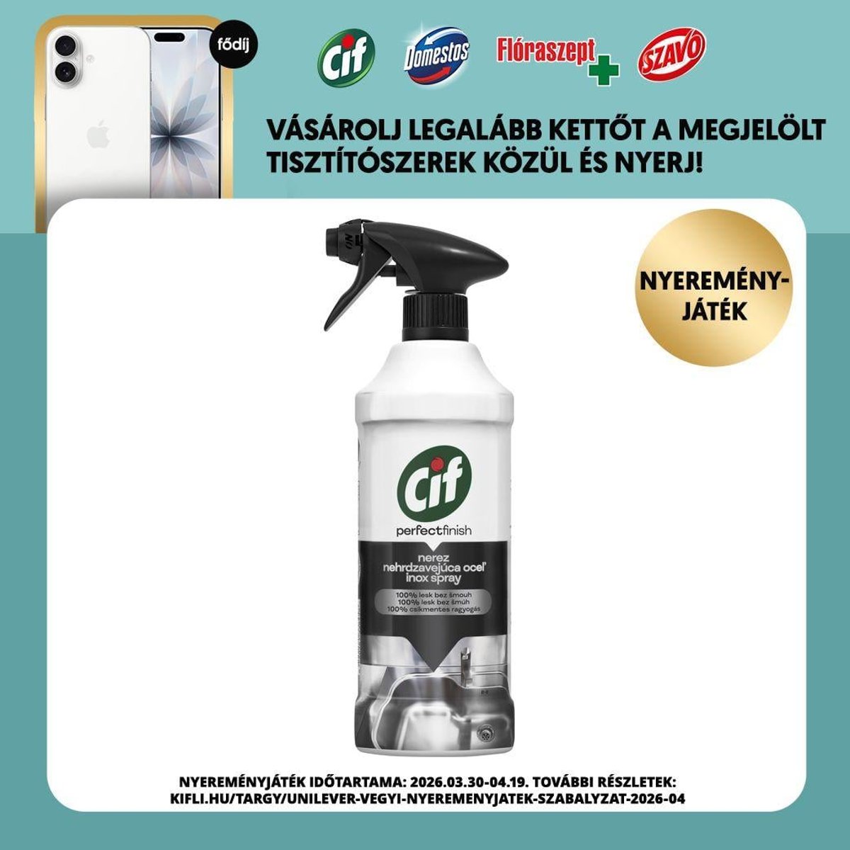Cif Perfect Finish inox spray rozsdamentes acél felületre, 435 ml