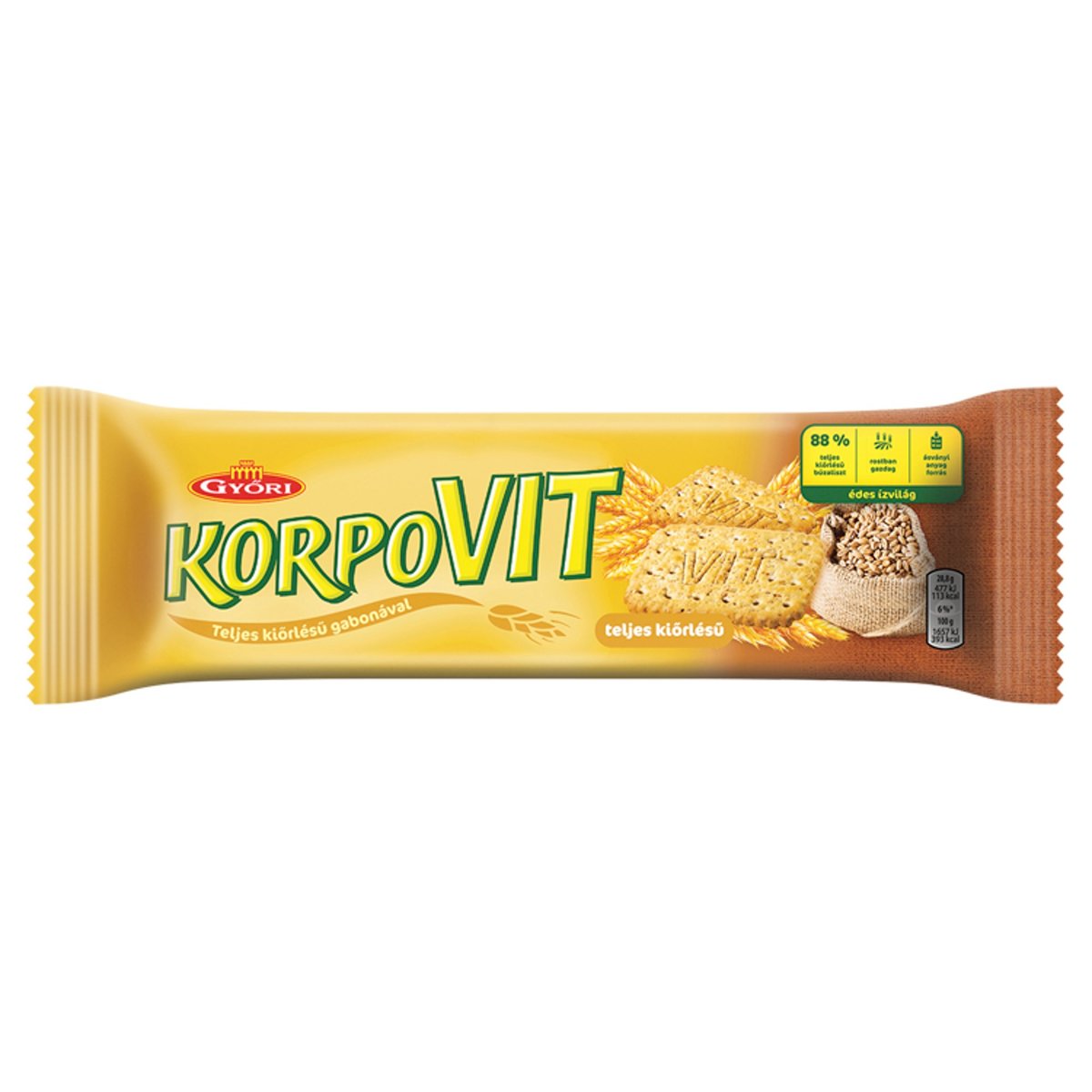 Győri Korpovit ropogós, édes keksz teljes kiőrlésű gabonával