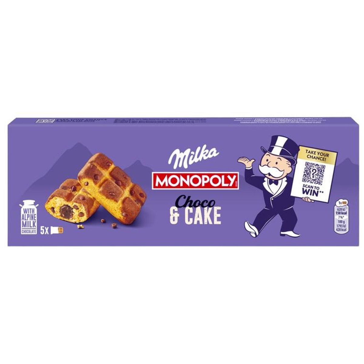 Milka Cake & Choc piskóta alpesi tejcsokoládé darabkákkal és csokoládés töltelékkel 5 db