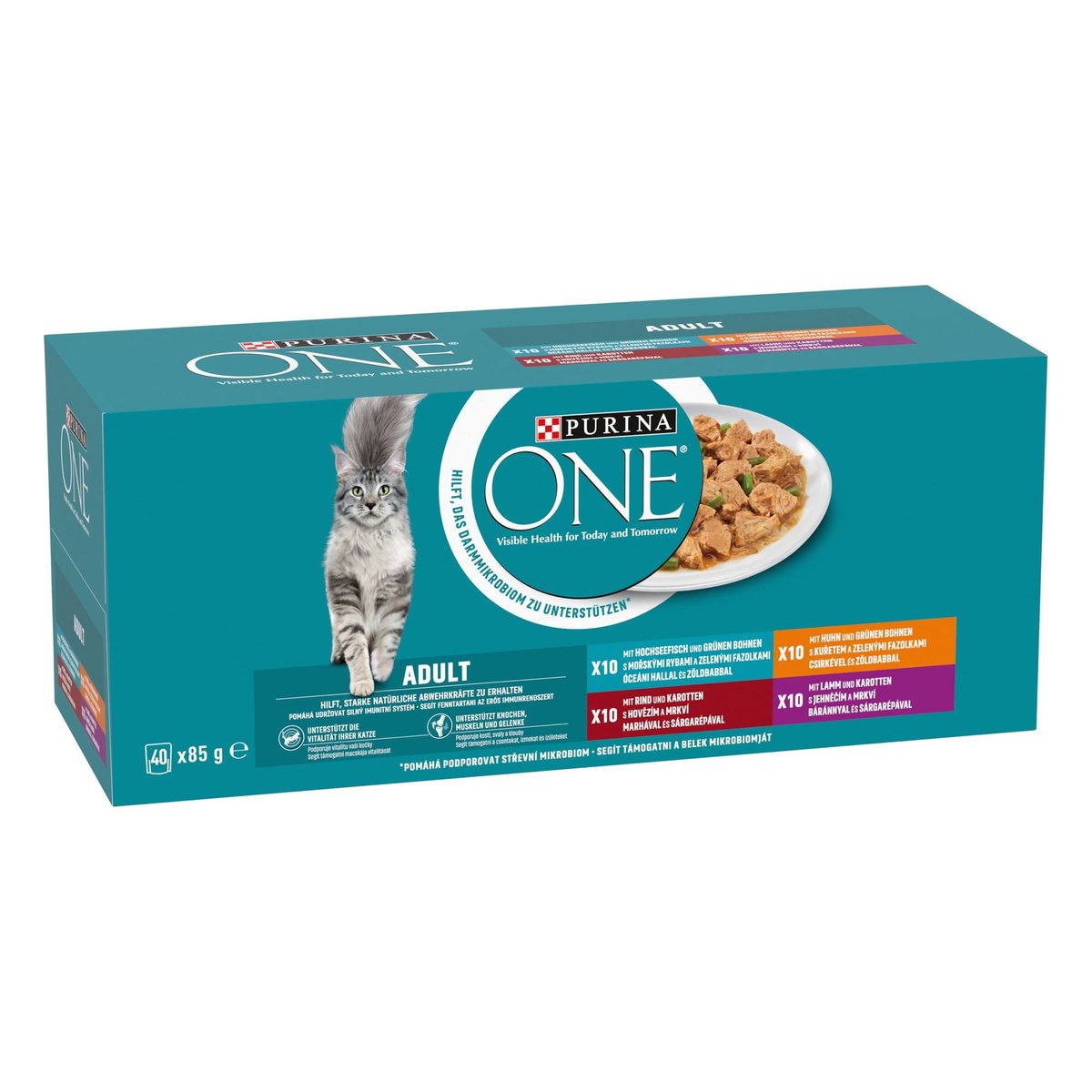 Purina One ADULT csirkével/marhával/báránnyal/hallal szószban nedves macskaeledel 40x85g