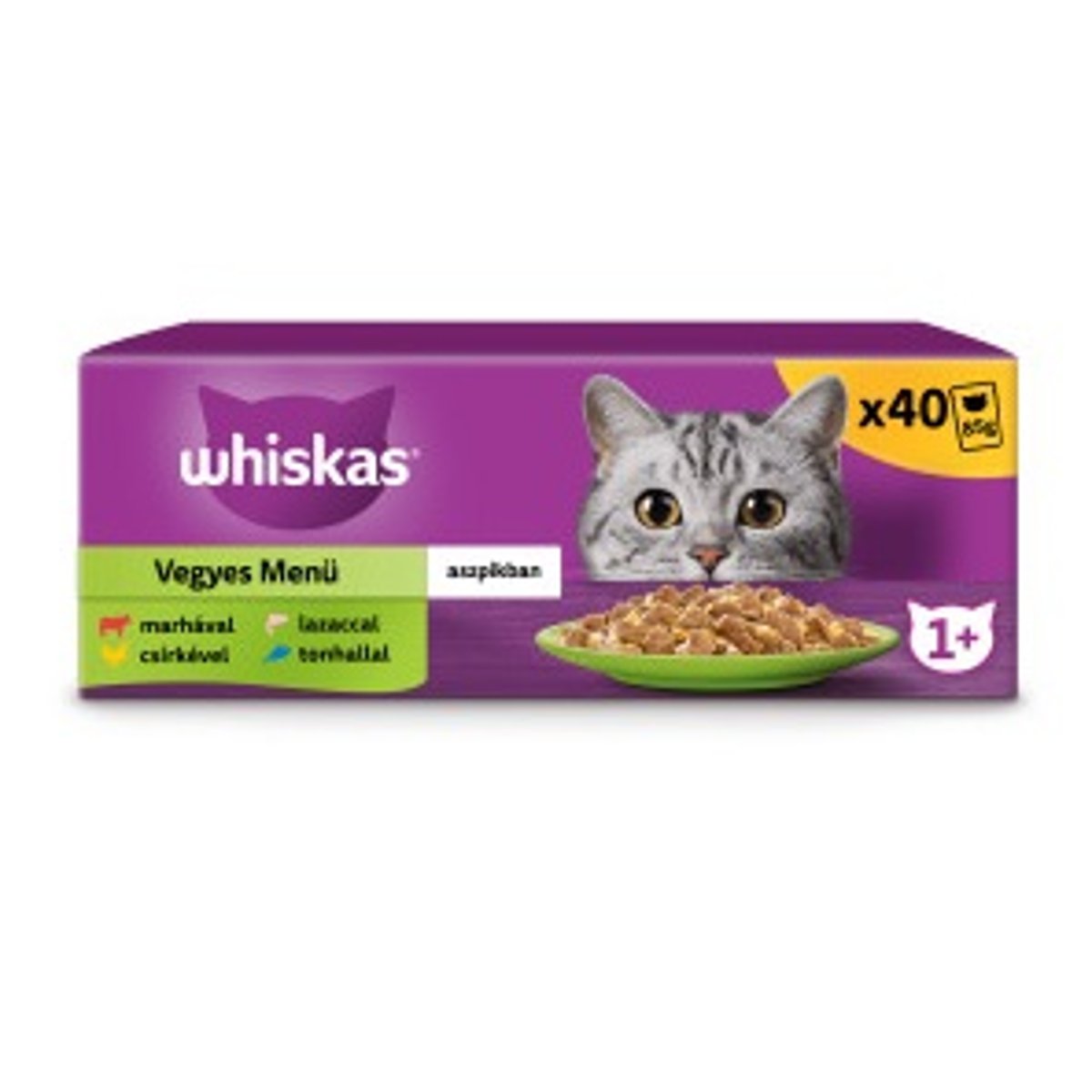 Whiskas tasakos eledel vegyes válogatás felnőtt macskák számára, 40x85 g