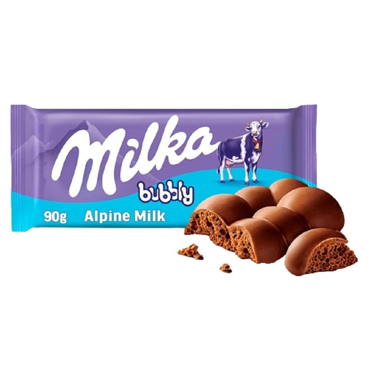 Milka Bubbly alpesi tejcsokoládé levegőbuborékos tejcsokoládé töltelékkel