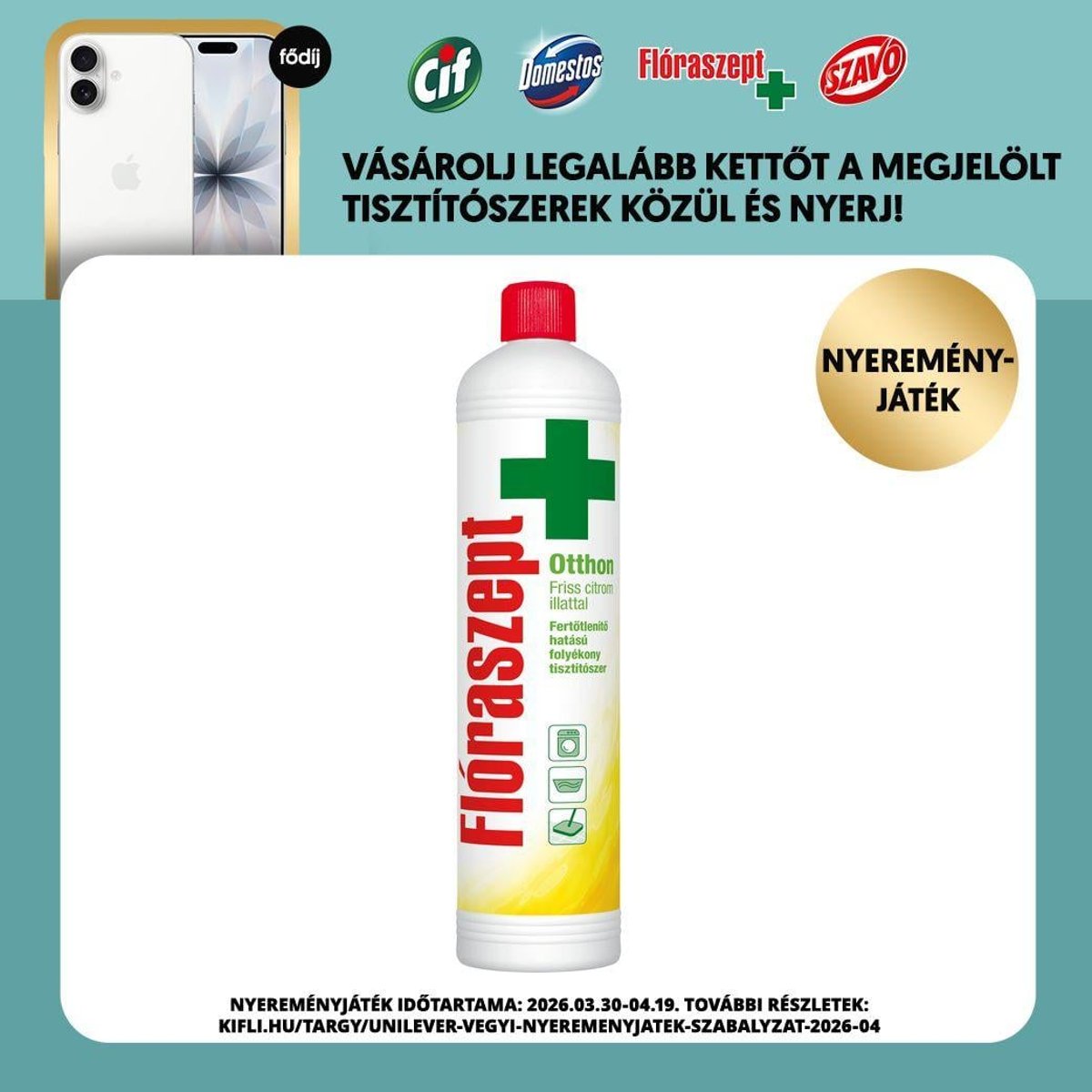 Flóraszept Otthon fertőtlenítő hatású folyékony tisztítószer friss citrom illattal, 1000 ml