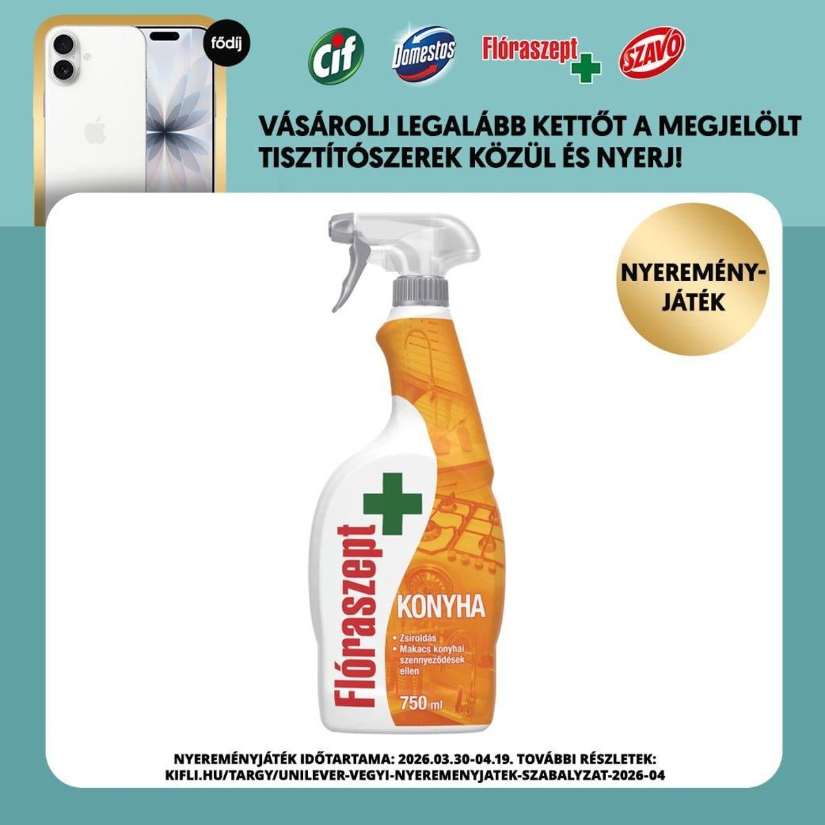Flóraszept konyhai zsíroldó spray, 750 ml