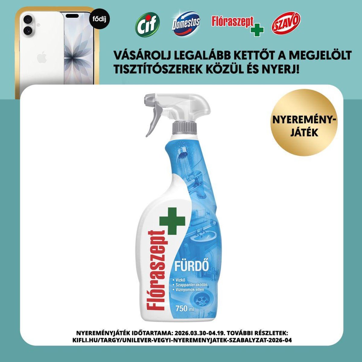 Flóraszept fürdőszobai vízkőoldő és tisztító spray, 750 ml