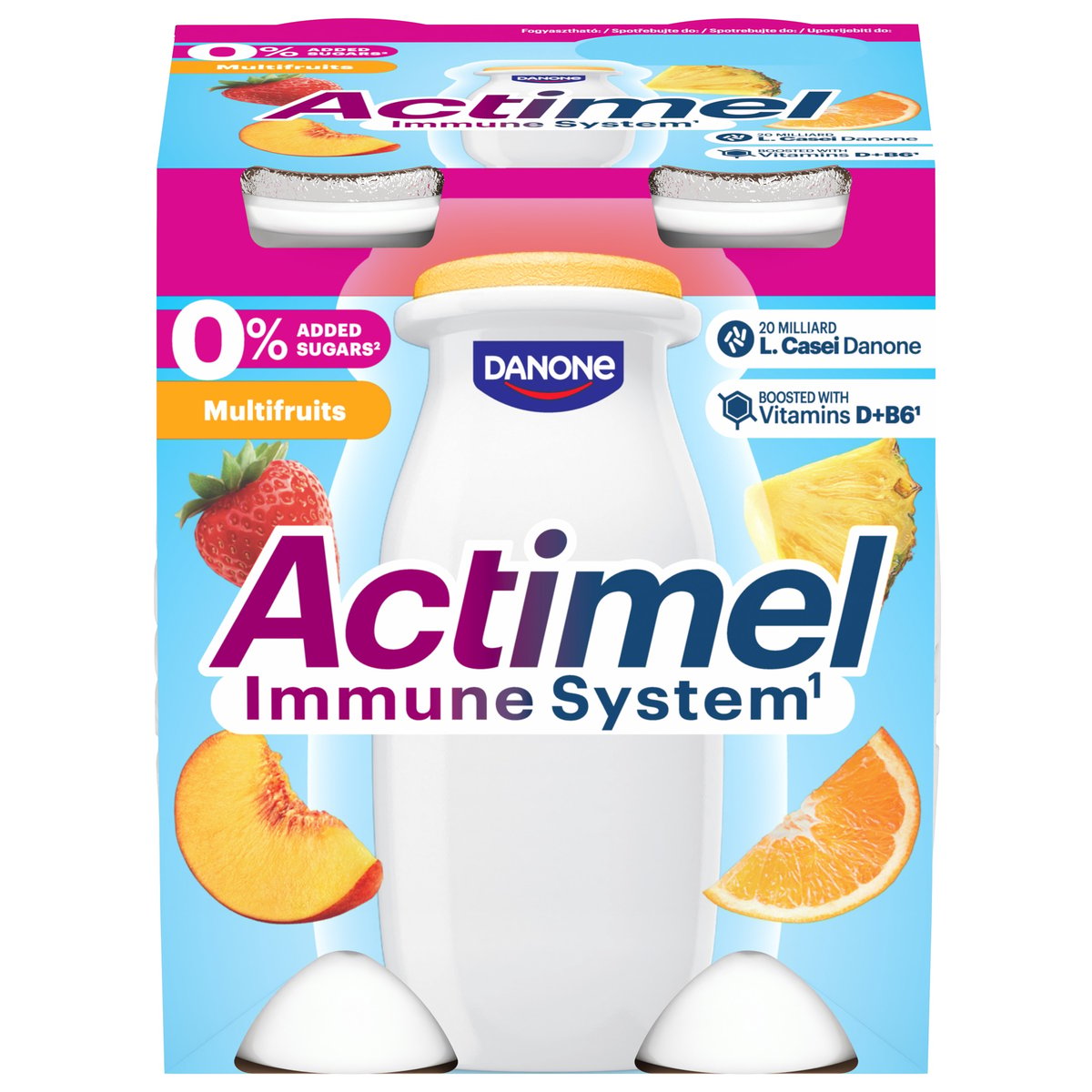 Danone Actimel élőflórás, vegyes gyümölcsízű sovány joghurtital édesítőszerekkel, B6- és D-vitaminnal (4x100g)