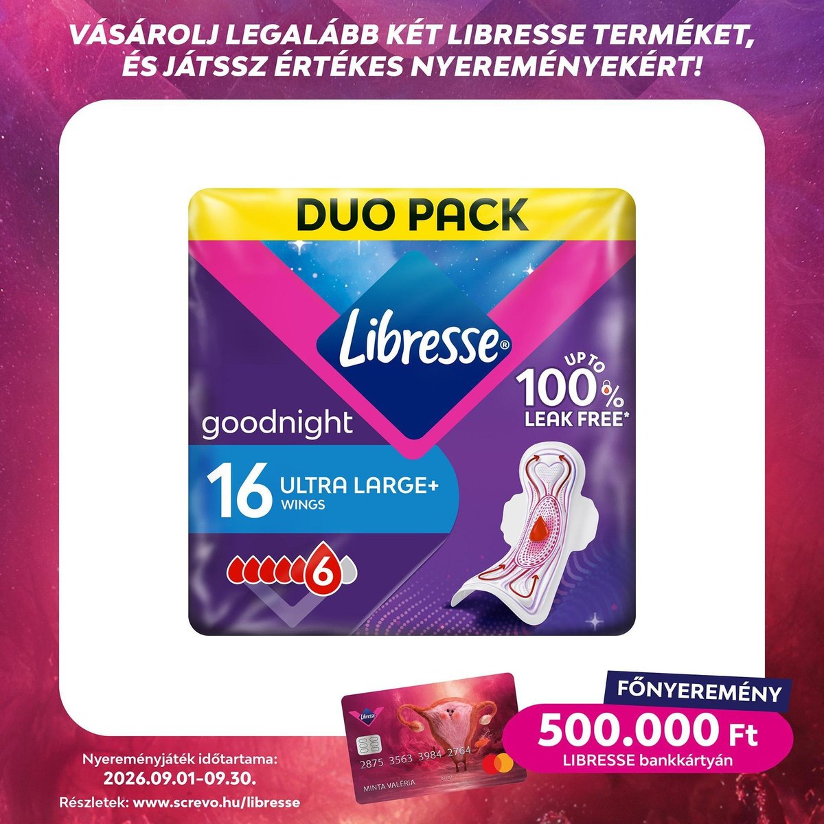 Libresse Ultra Large Goodnight szárnyas egészségügyi betét, éjszakai használatra