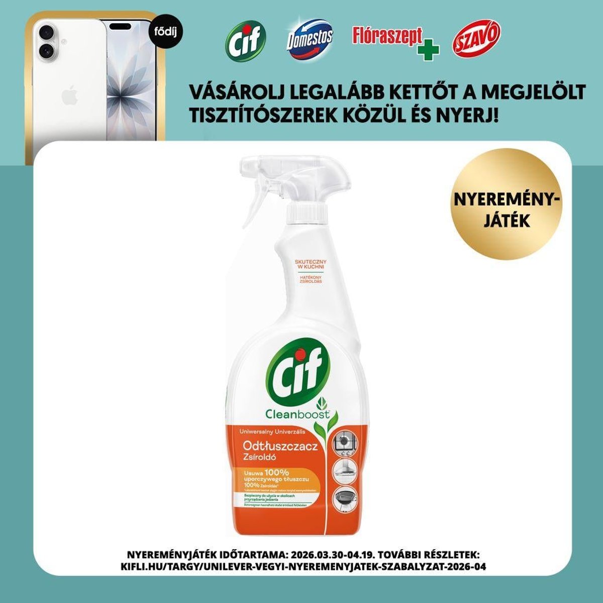 Cif Cleanboost univerzális zsíroldó spray, 750 ml