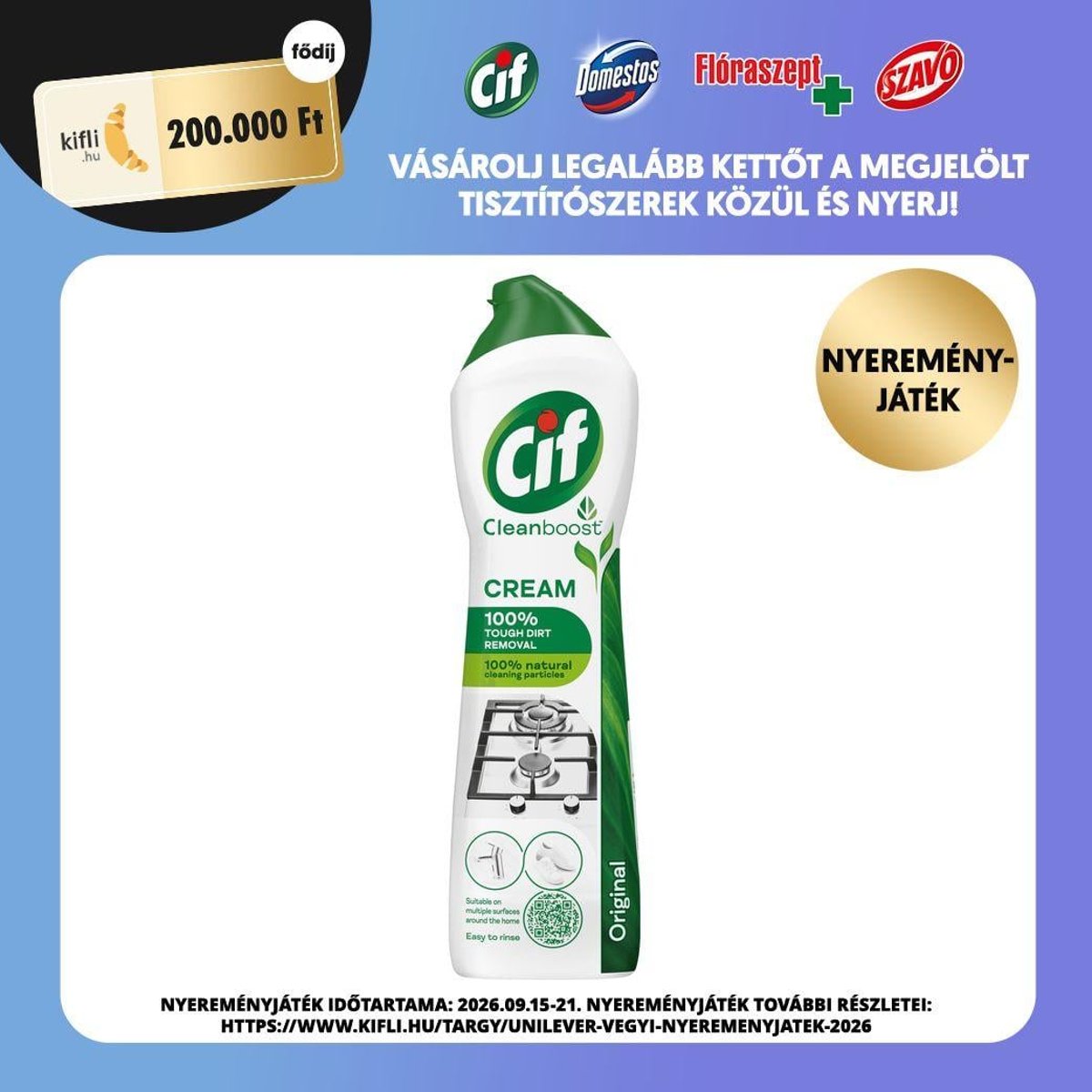 Cif Cleanboost Original súrolókrém mikrokristályokkal makacs szennyeződésekre, 500 ml