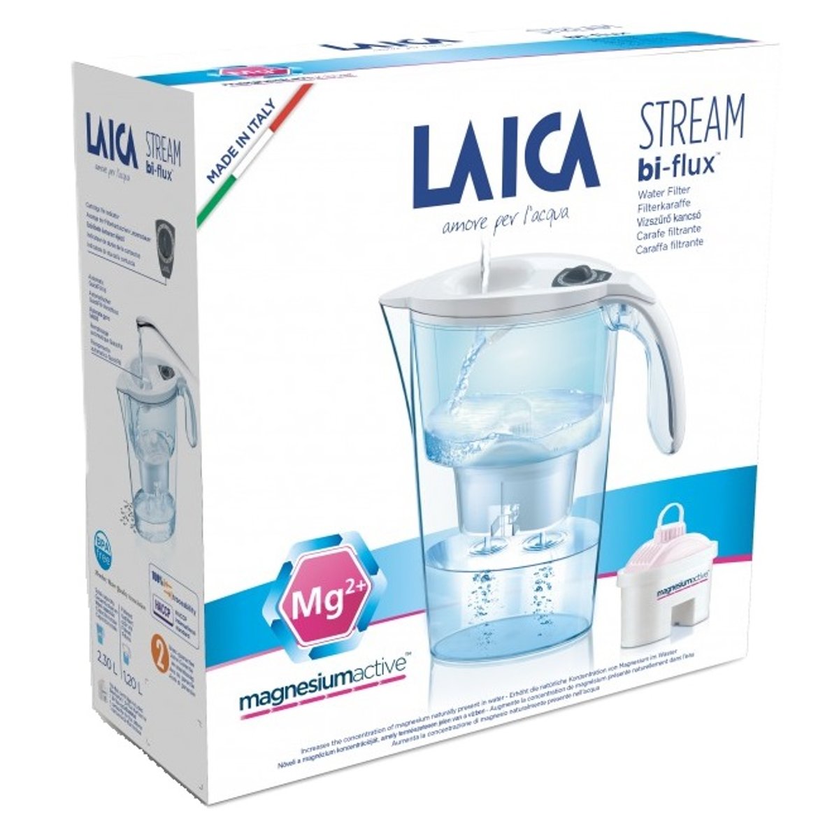 LAICA Stream Line fehér vízszűrő kancsó mechanikus kijelzővel és magnezium active bi-flux szűrővel