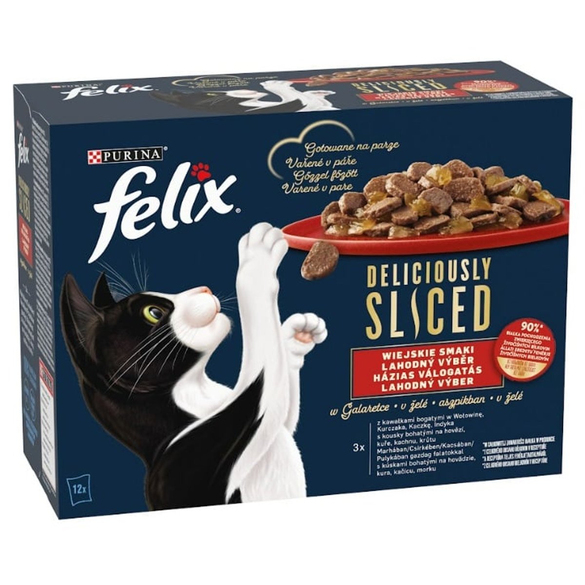 FELIX DELICIOUSLY SLICED Házias válogatás aszpikban nedves macskaeledel 12x80g