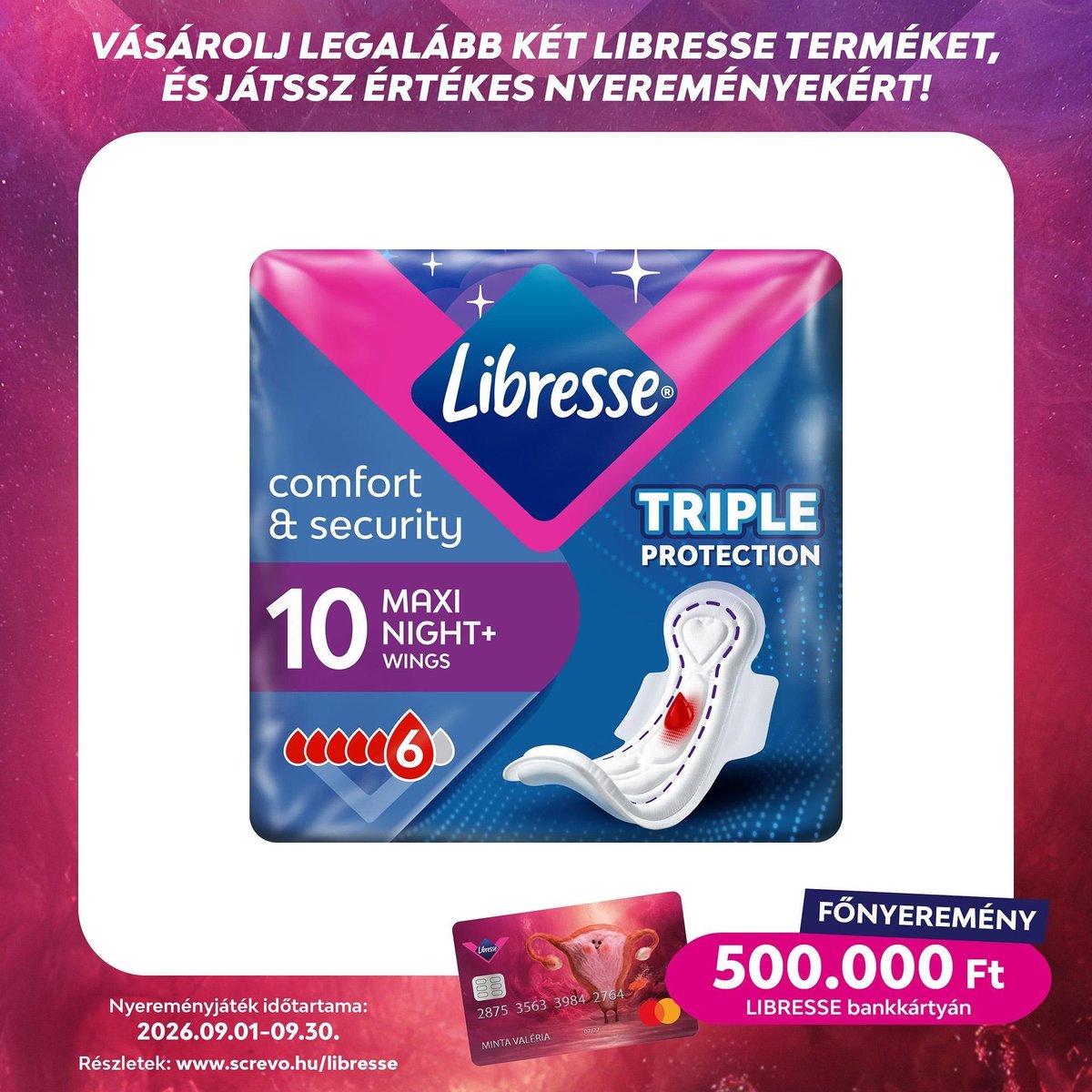Libresse Maxi Goodnight+ Comfort & Security egészségügyi betét éjszakai használatra