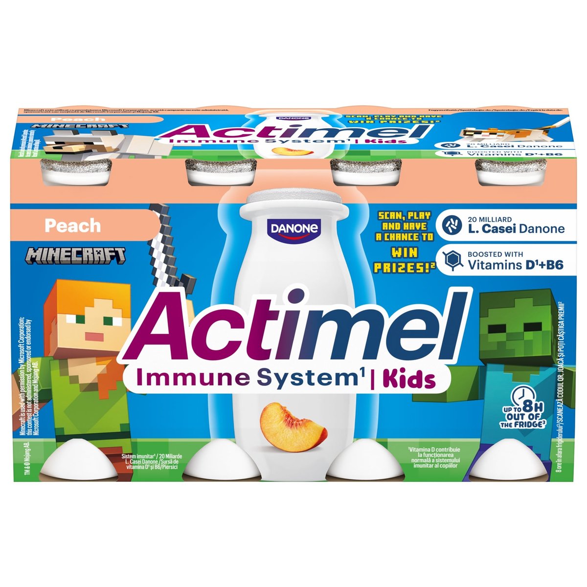 Danone Actimel Kids zsírszegény őszibarackos joghurtital, kalciummal, B6- és D-vitaminnal (8x100g)