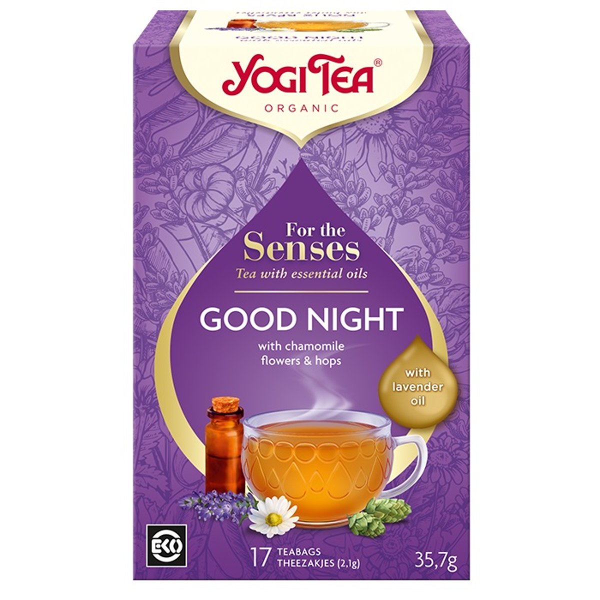 Yogi Tea® Bio tea az érzékeknek - Jó éjszakát, prémium minőségű levendula esszenciális olajjal
