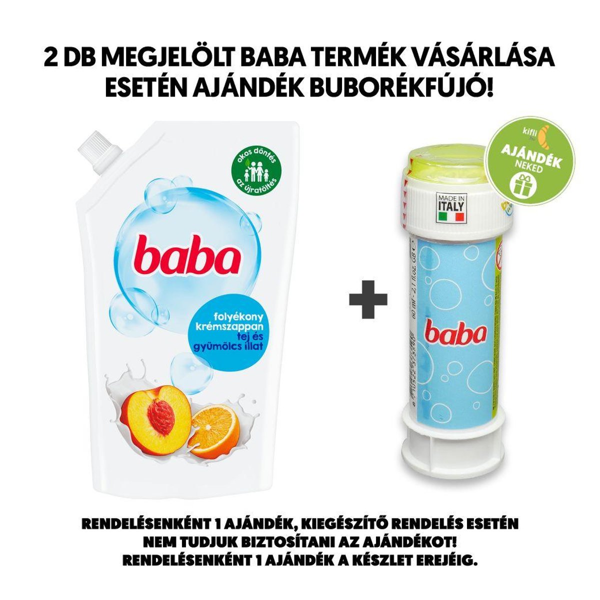Baba folyékony krémszappan utántöltő tej és gyümölcs illattal, 500 ml