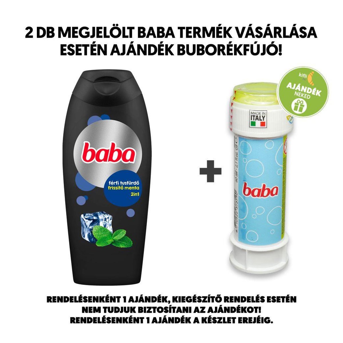 Baba 2in 1 Menta illatú férfi tusfürdő, 400 ml